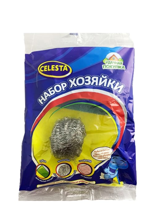 Набор хозяйки "Celesta"/ губка порол.,губка мет.,салф виск Набор хозяйки "Celesta"/ губка порол.,губка мет.,салф виск